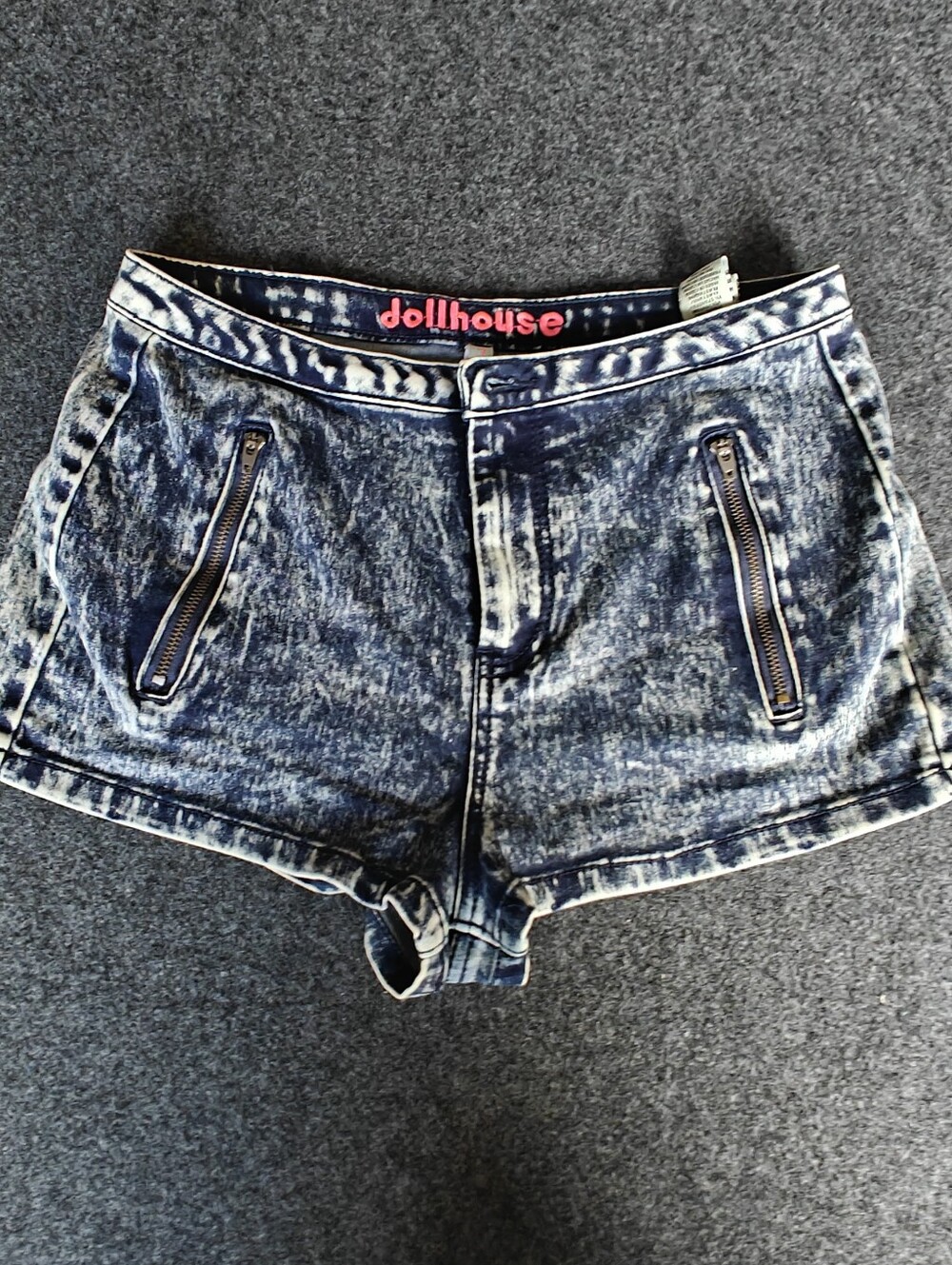 Dollhouse Acid Wash Blue Denim Zip-Pocket Shorts